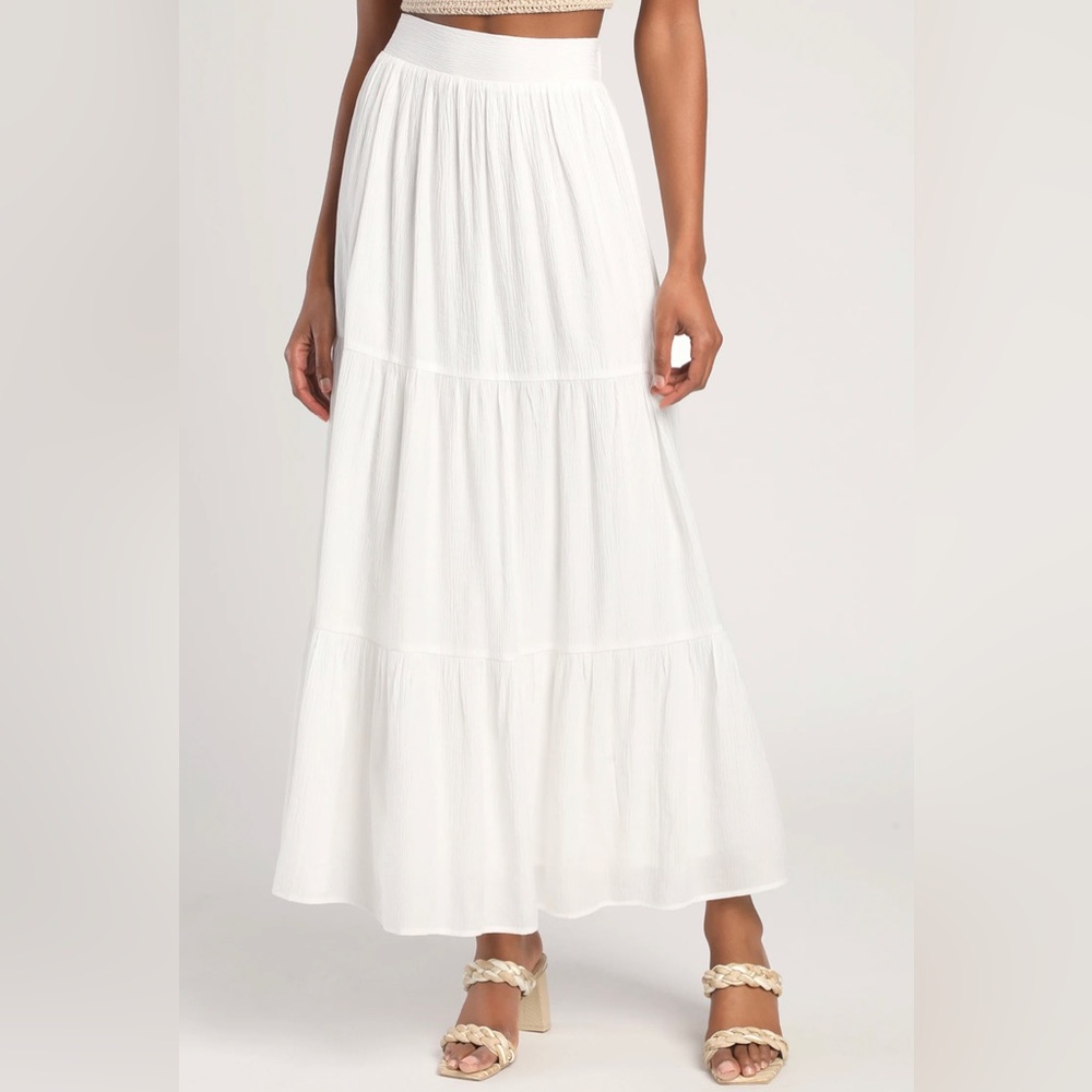Lulu’s Ivory Crinkled Texture Maxi Skirt NWT
